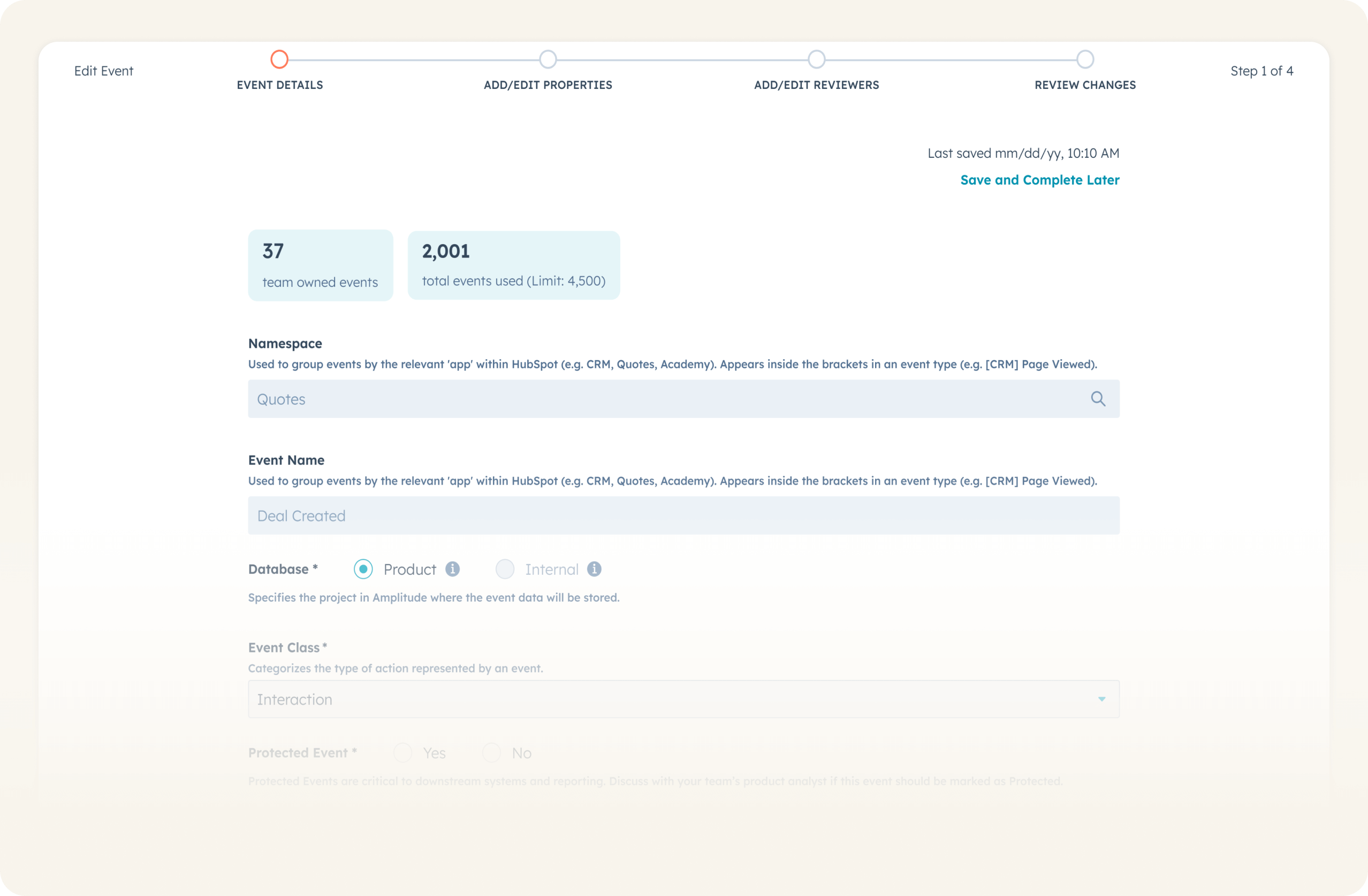No-code event creation experience